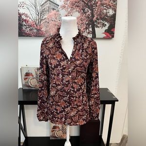 LOFT Women’s Top Tunic Blouse Floral Long Sleeve Size XS V Neck With Button